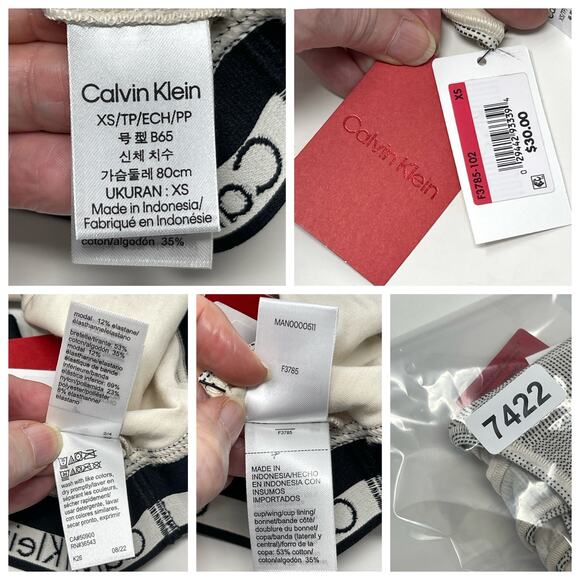 Calvin Klein NWT Plaid Modern Cotton Wireless Unlined Bralette 2 Pk XS Black Tan - Picture 6 of 6